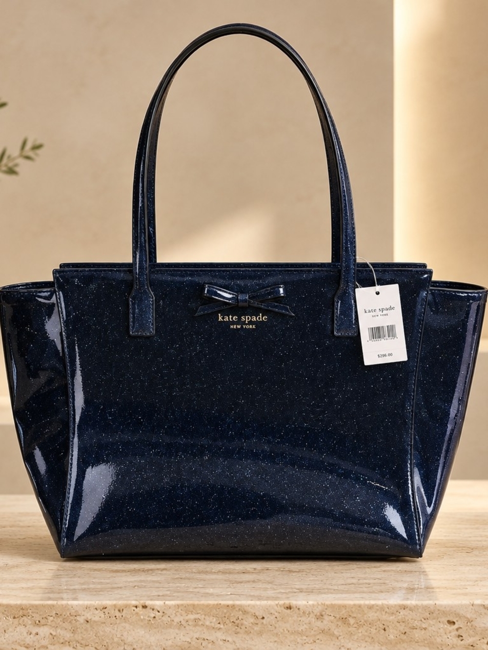kate spade New York Navy Glitter Patent Tote Bag
